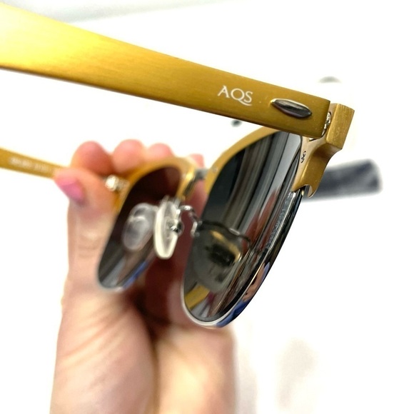 NWT AQS Milo 49mm Clubmaster Sunglasses in Gold O278 main image 7